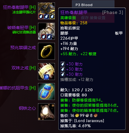 魔兽世界wlkP3血DKBIS装备宝石附魔推荐,魔兽世界