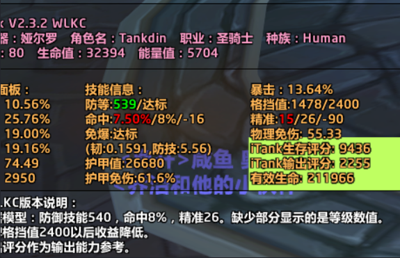 TOC坦克防御属性评分与优化WA,魔兽世界