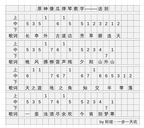 送别琴谱是什么,原神
