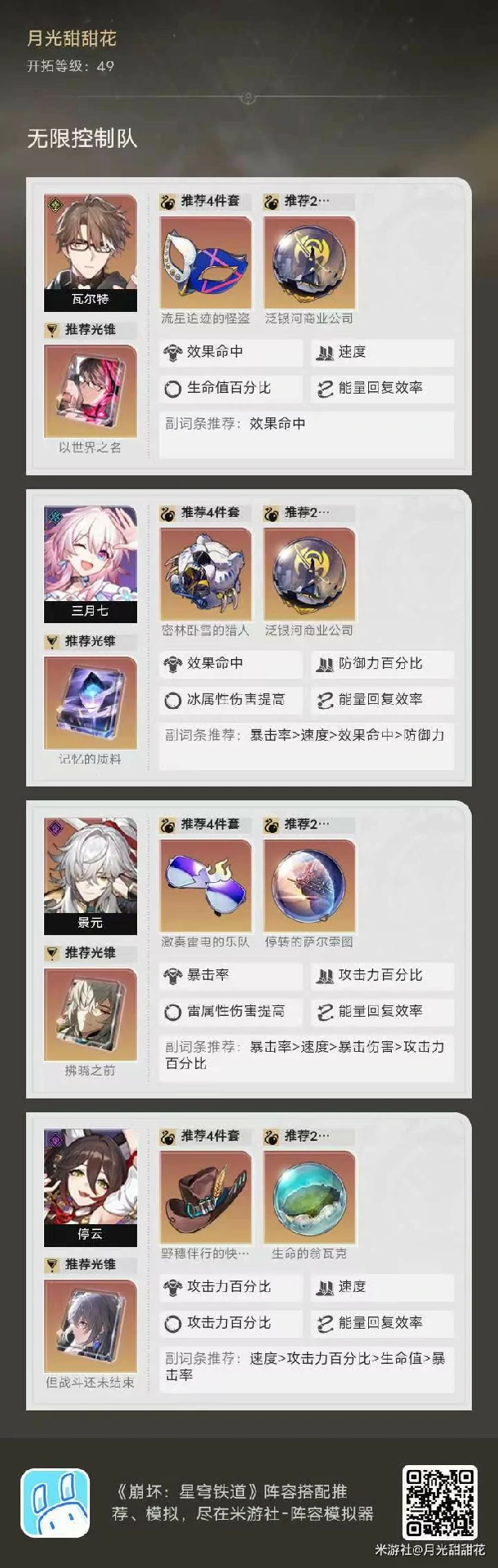 崩坏星穹铁道瓦尔特控制队配队一览,星穹铁道