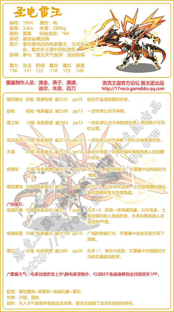 圣电雷王技能表