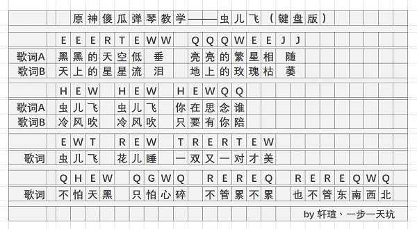虫儿飞琴谱一览,原神