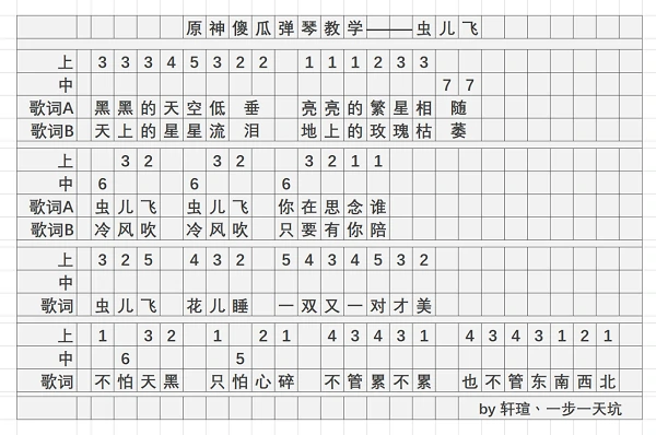 虫儿飞琴谱一览,原神