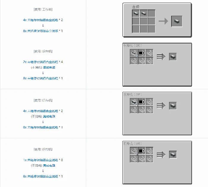 格雷科技6 8x 未绝缘线缆合成表大全我的世界