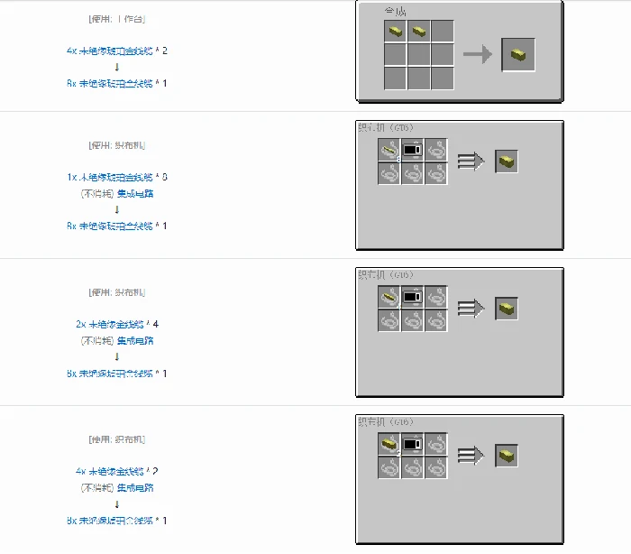 格雷科技6 8x 未绝缘线缆合成表大全我的世界