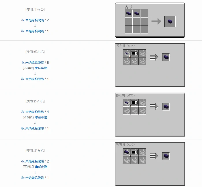 格雷科技6 8x 未绝缘线缆合成表大全我的世界