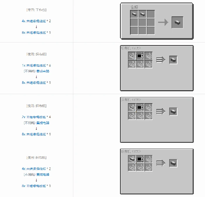 格雷科技6 8x 未绝缘线缆合成表大全我的世界