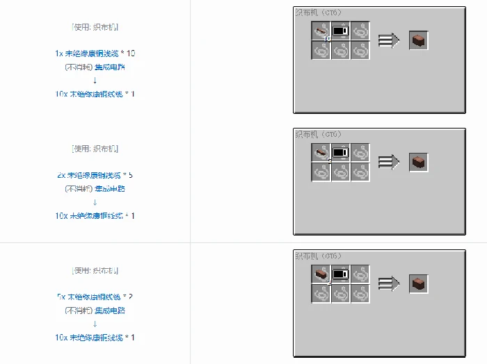 格雷科技6 10x 未绝缘线缆合成表大全,我的世界