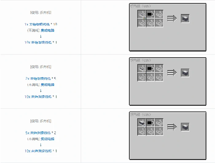 格雷科技6 10x 未绝缘线缆合成表大全,我的世界