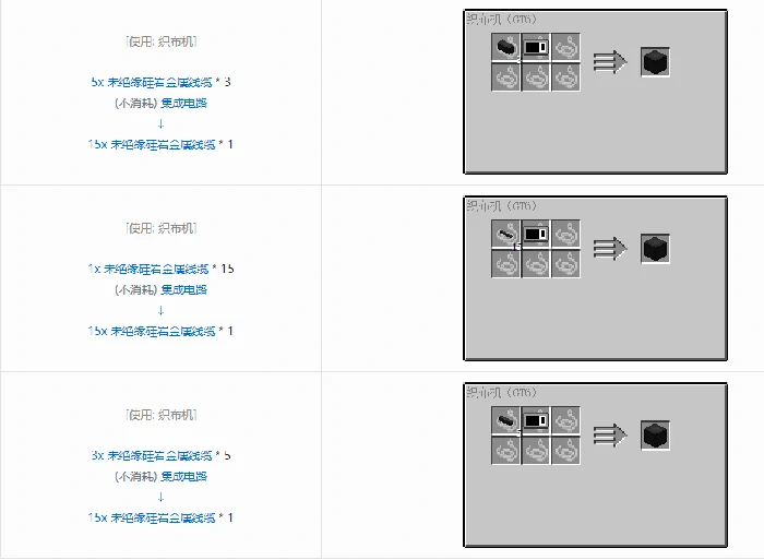 格雷科技6 15x 未绝缘线缆合成表大全,我的世界