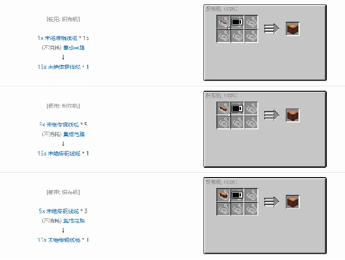 格雷科技6 15x 未绝缘线缆合成表大全,我的世界
