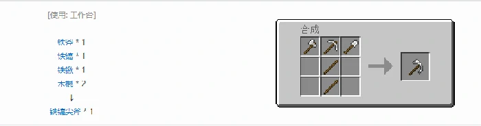 通用机械镐尖斧合成表大全我的世界