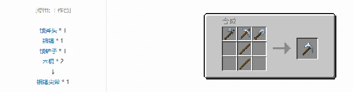 通用机械镐尖斧合成表大全我的世界