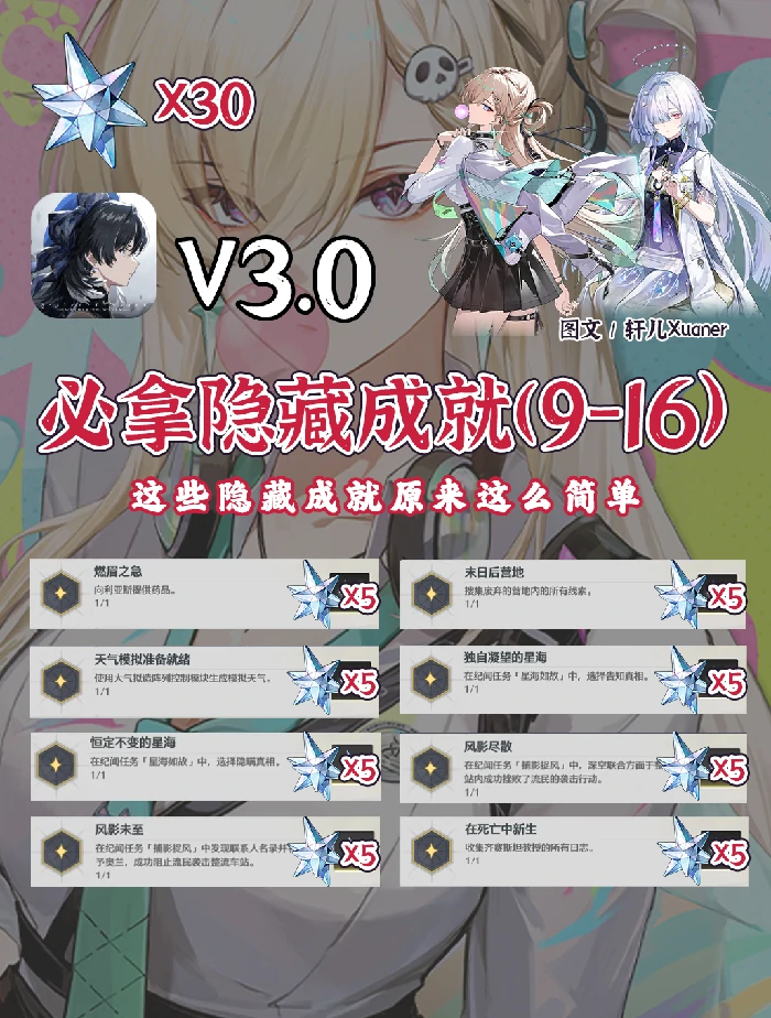 V3.0上半隐藏成就达成条件