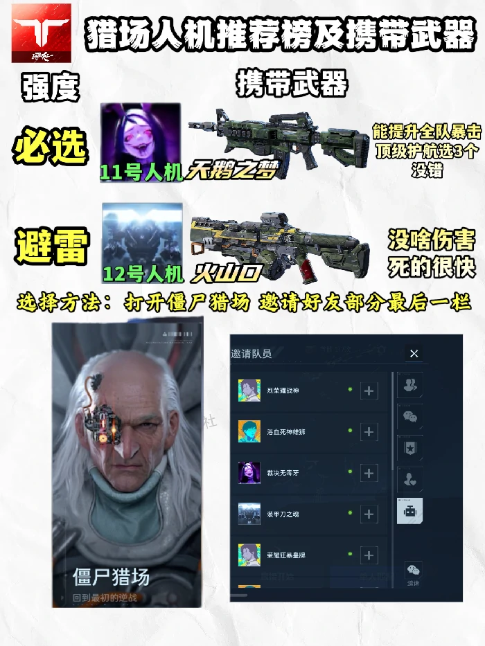 猎场人机推荐榜及携带武器