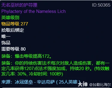 无名巫妖的护符匣适合什么职业,魔兽世界