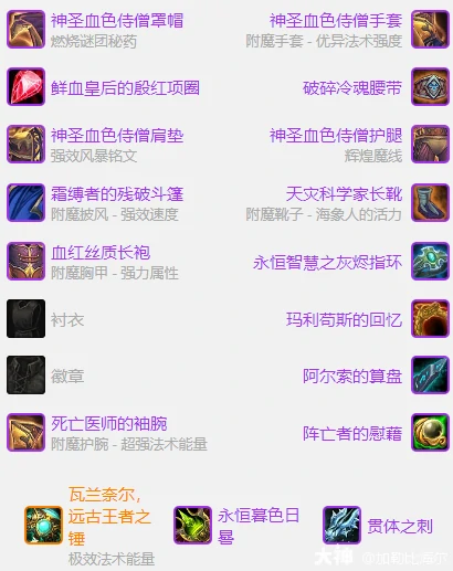 毕业装备列表