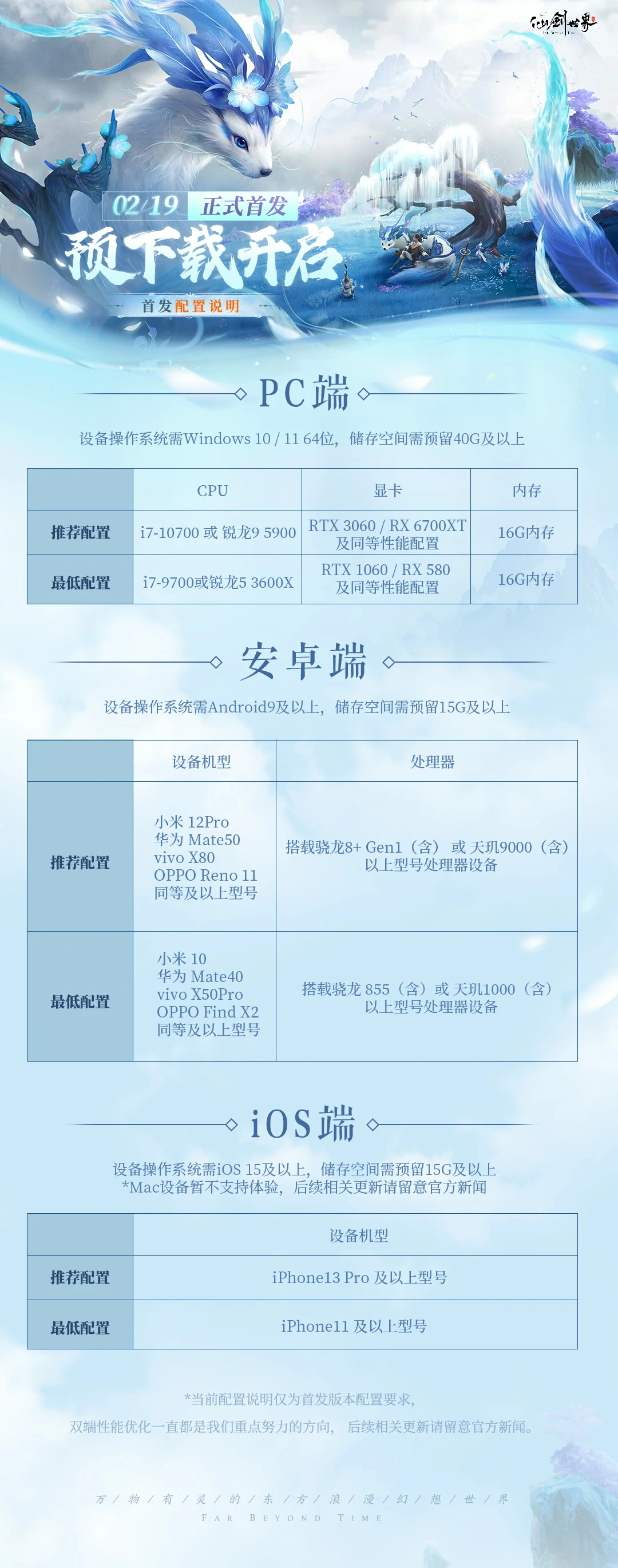 仙剑世界配置需求一览