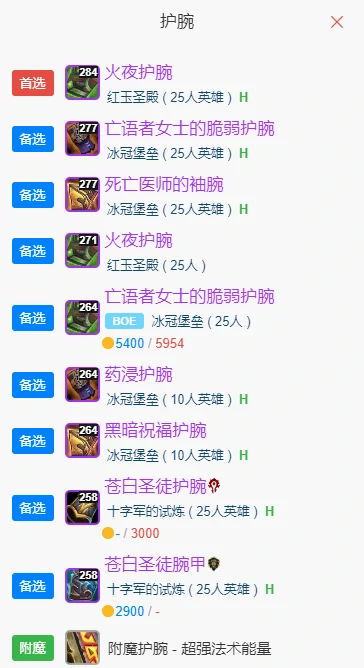 wlkP5霜火法BIS装备宝石附魔推荐,魔兽世界