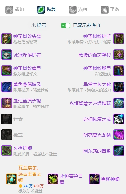 wlkP5奶德BIS装备宝石附魔推荐,魔兽世界