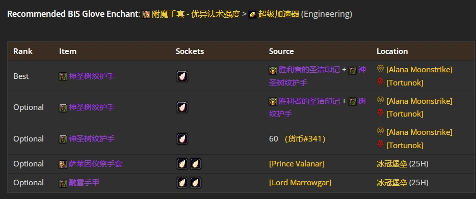 wlkP5奶德BIS装备宝石附魔推荐,魔兽世界