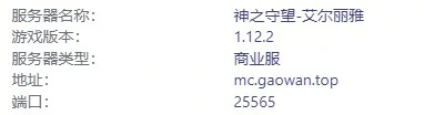 神之守望艾尔丽雅服务器一览2025,我的世界