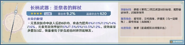 圣祭者的辉杖可以给谁用,原神