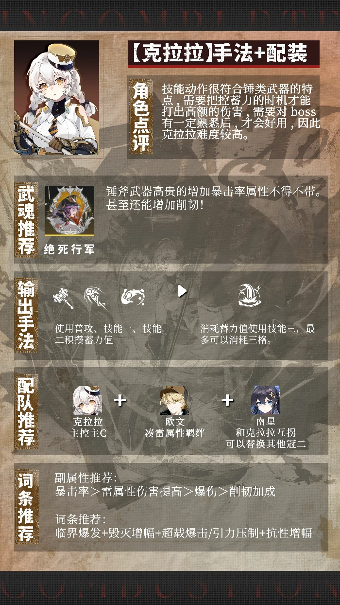 克拉拉输出手法及配装推荐
