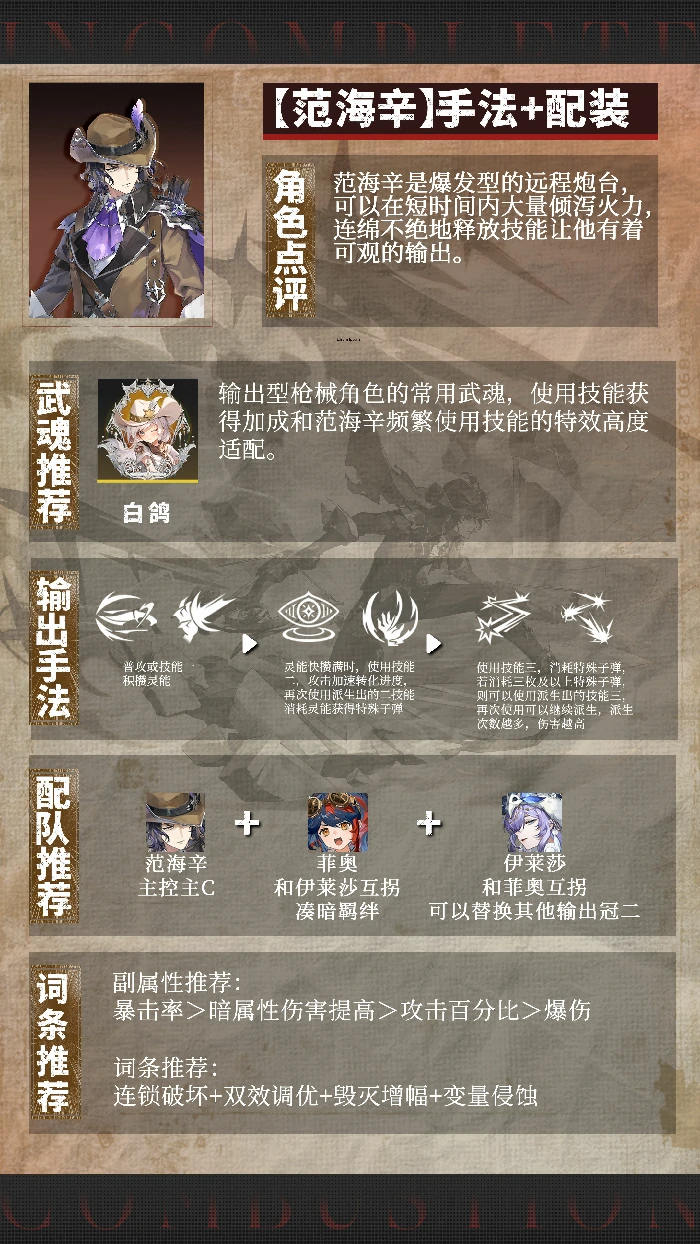 范海辛输出手法及配装推荐