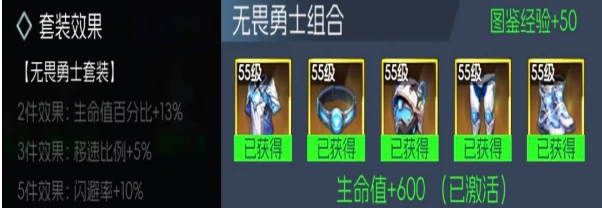 无畏勇士防具套装属性一览