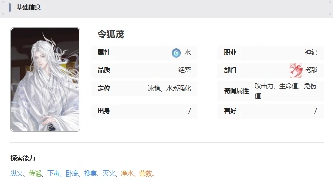 令狐茂技能介绍