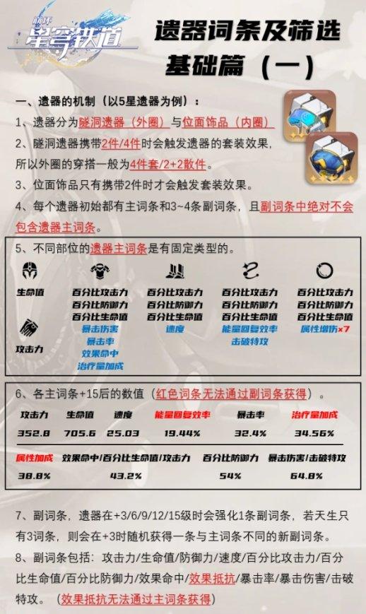 《崩坏星穹铁道》遗器词条筛选指南,遗器主副词条升级机制详解,星穹铁道