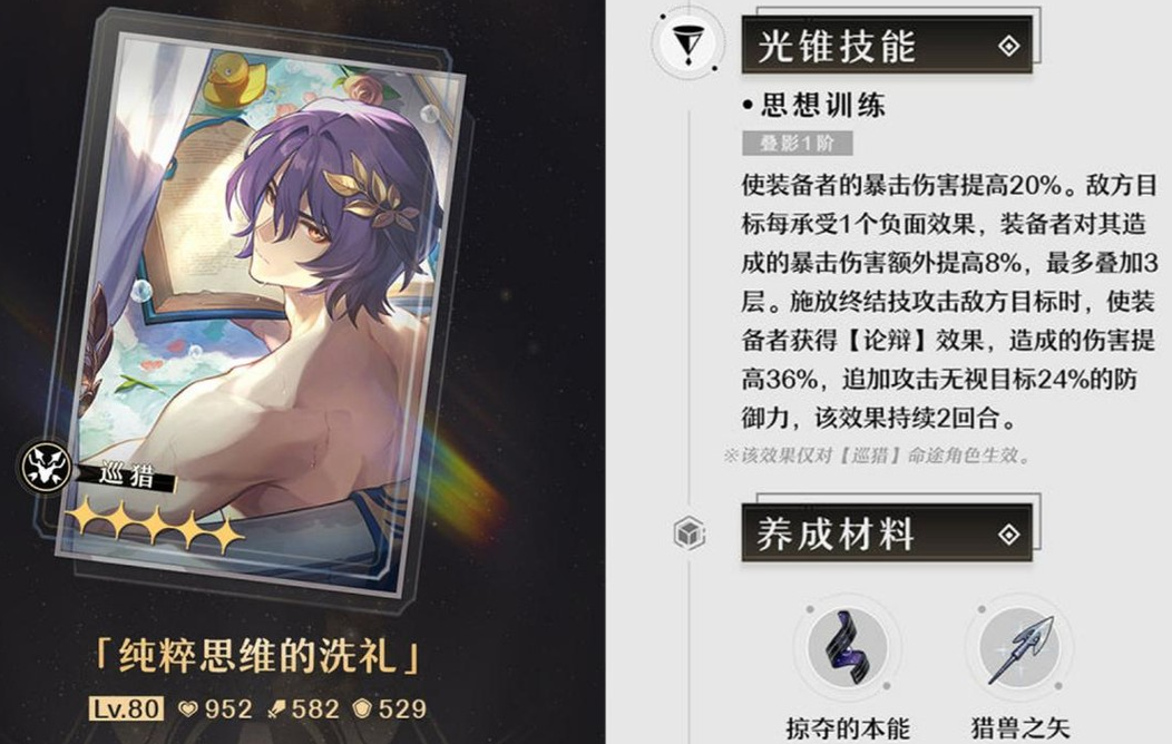 崩坏星穹铁道纯粹思维的洗礼光锥怎么样,崩坏星穹铁道纯粹思维的洗礼属性数值分析,星穹铁道
