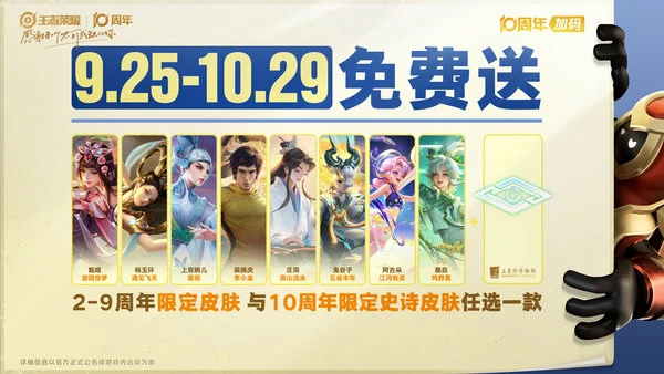 王者荣耀10月25日十周年庆福利一览图