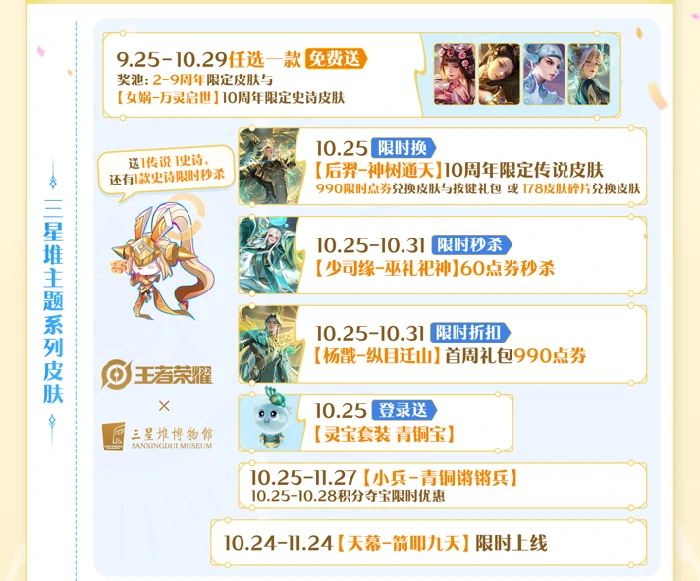 王者荣耀十周年庆全福利攻略！一张图看懂十周年庆福利