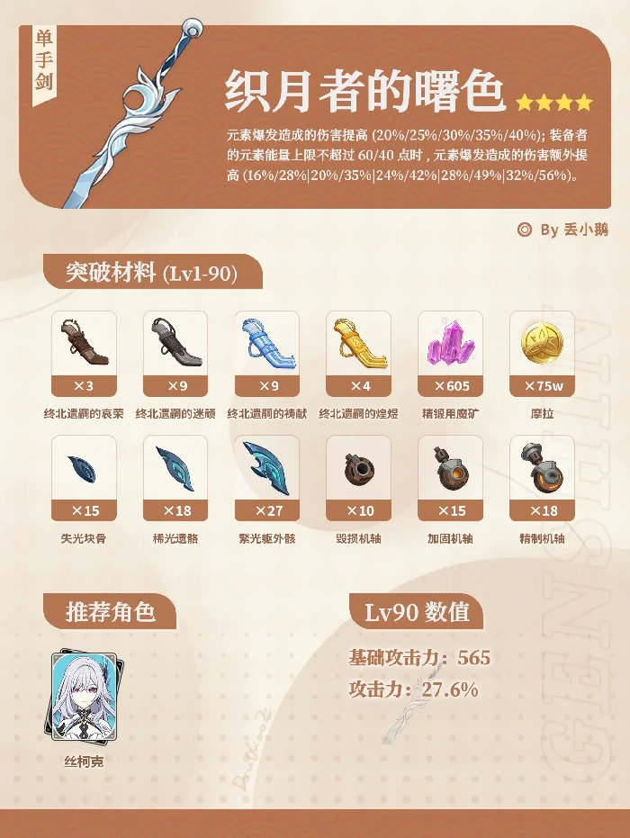 原神织月者的曙色武器介绍，织月者的曙色突破材料一览