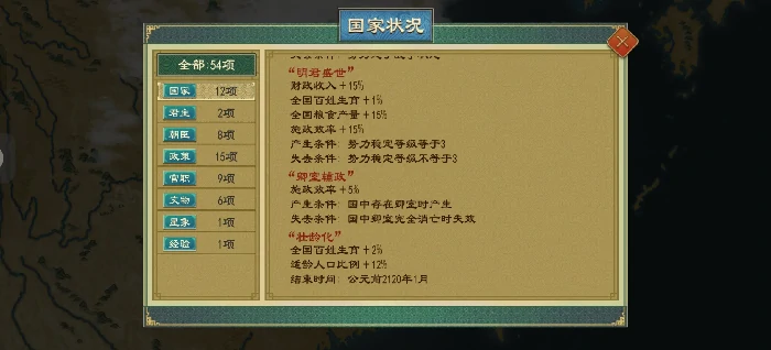 大周列国志国家状态新增常驻buff