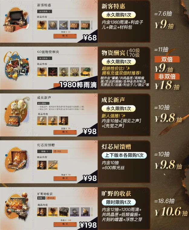 重返未来3.3版本氪金礼包性价比大全