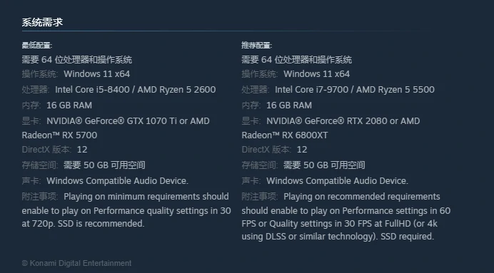 寂静岭f配置要求详解,寂静岭f最低和推荐配置一览