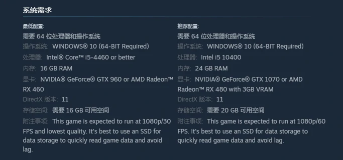 生化女神末日开端配置要求一览,生化女神末日开端最低与推荐配置对比