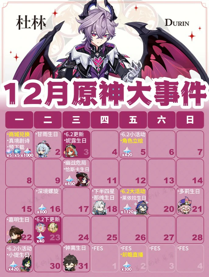 原神12月活动有哪些,原神12月原石数量,原神,原神