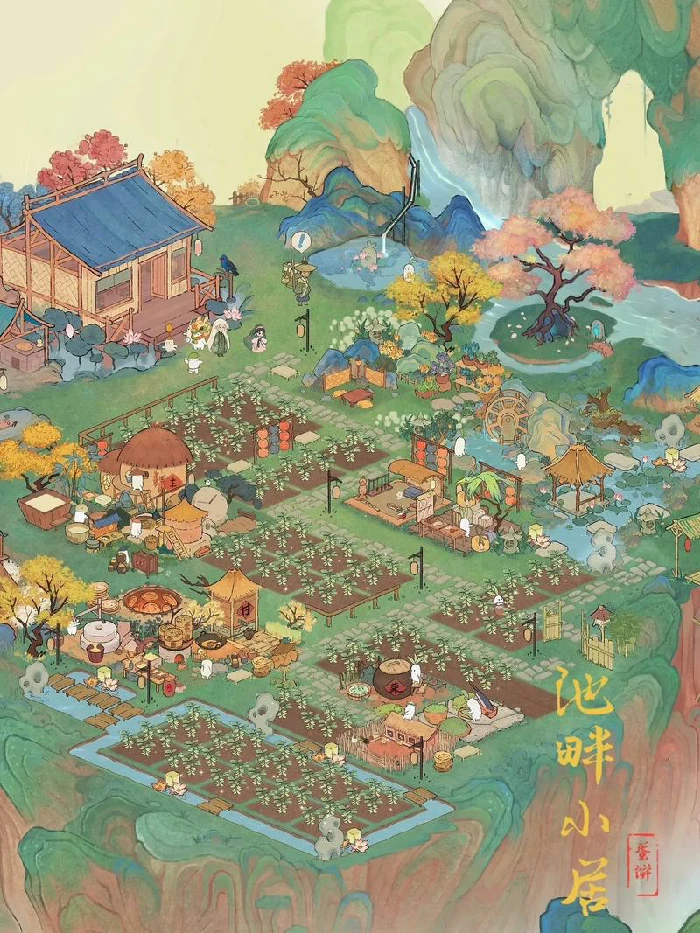 桃花树与池塘水路连接示意图