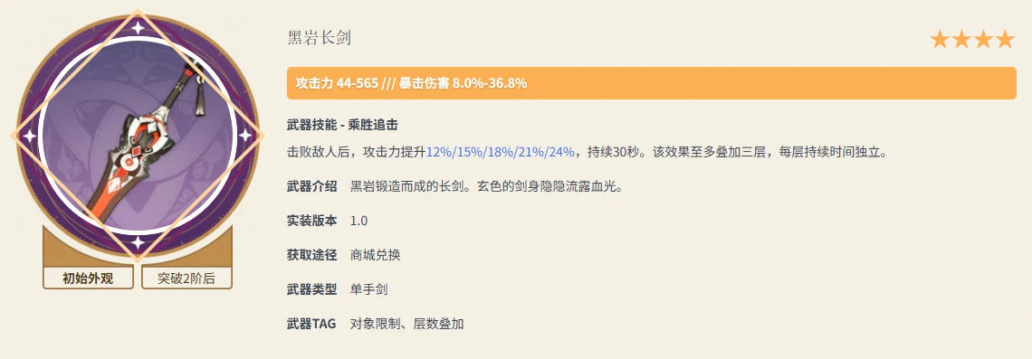 原神,黑岩长剑满级属性,原神