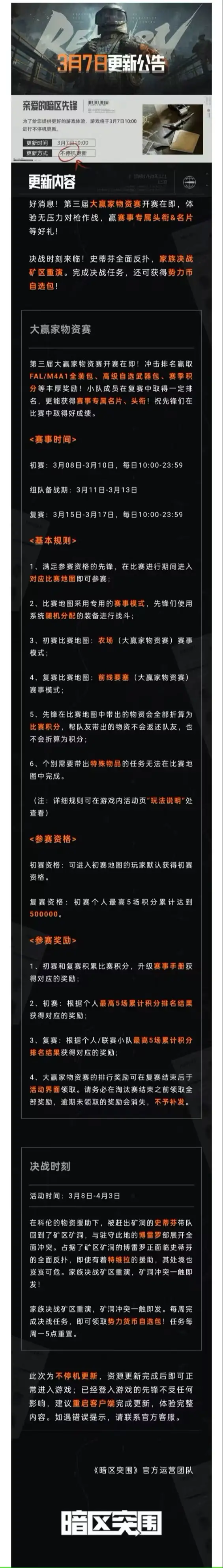暗区突围,3月7日,更新,暗区突围